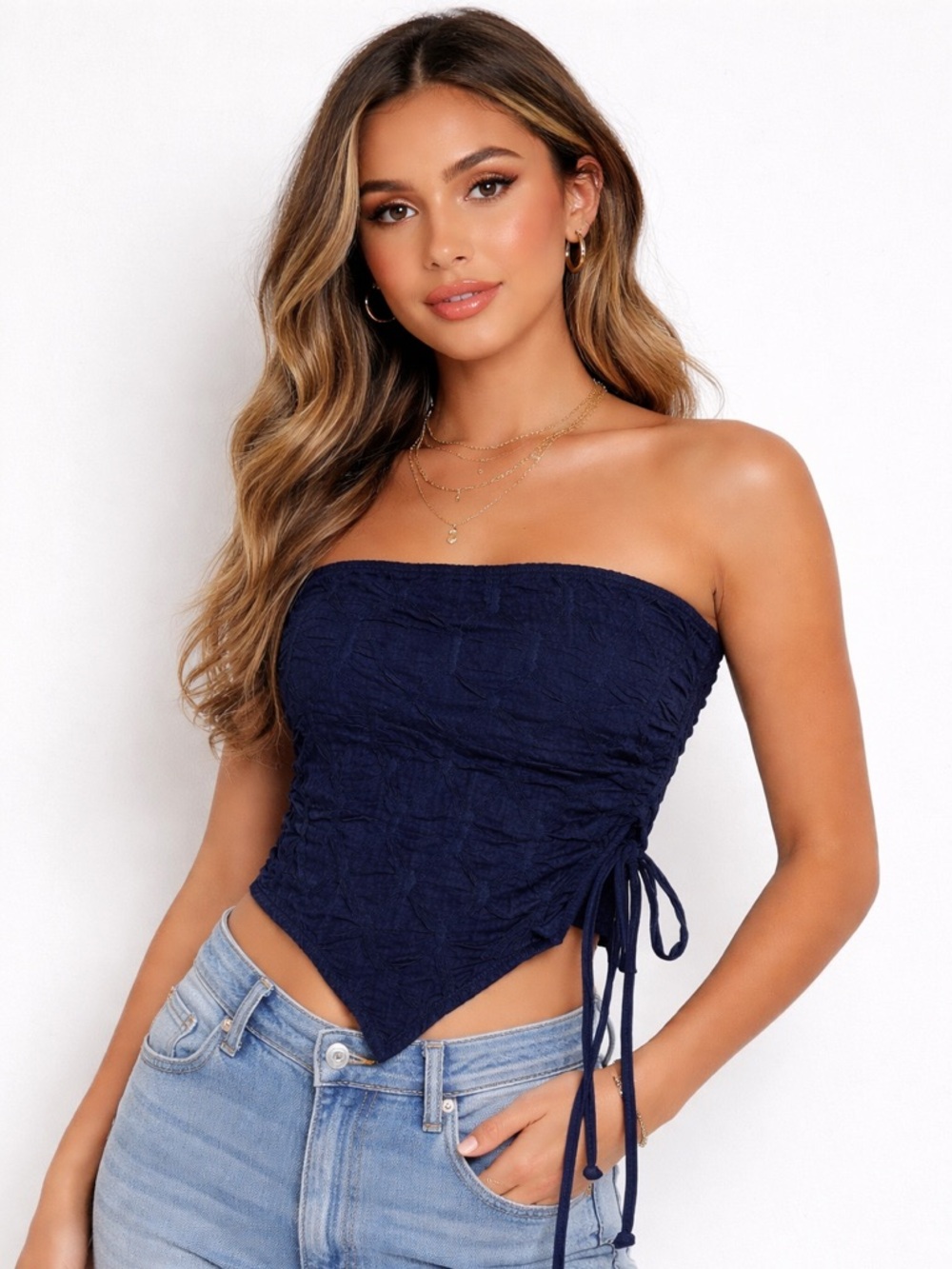 T.J.Maxx Navy Strapless Ruched Side-Tie Crop Top